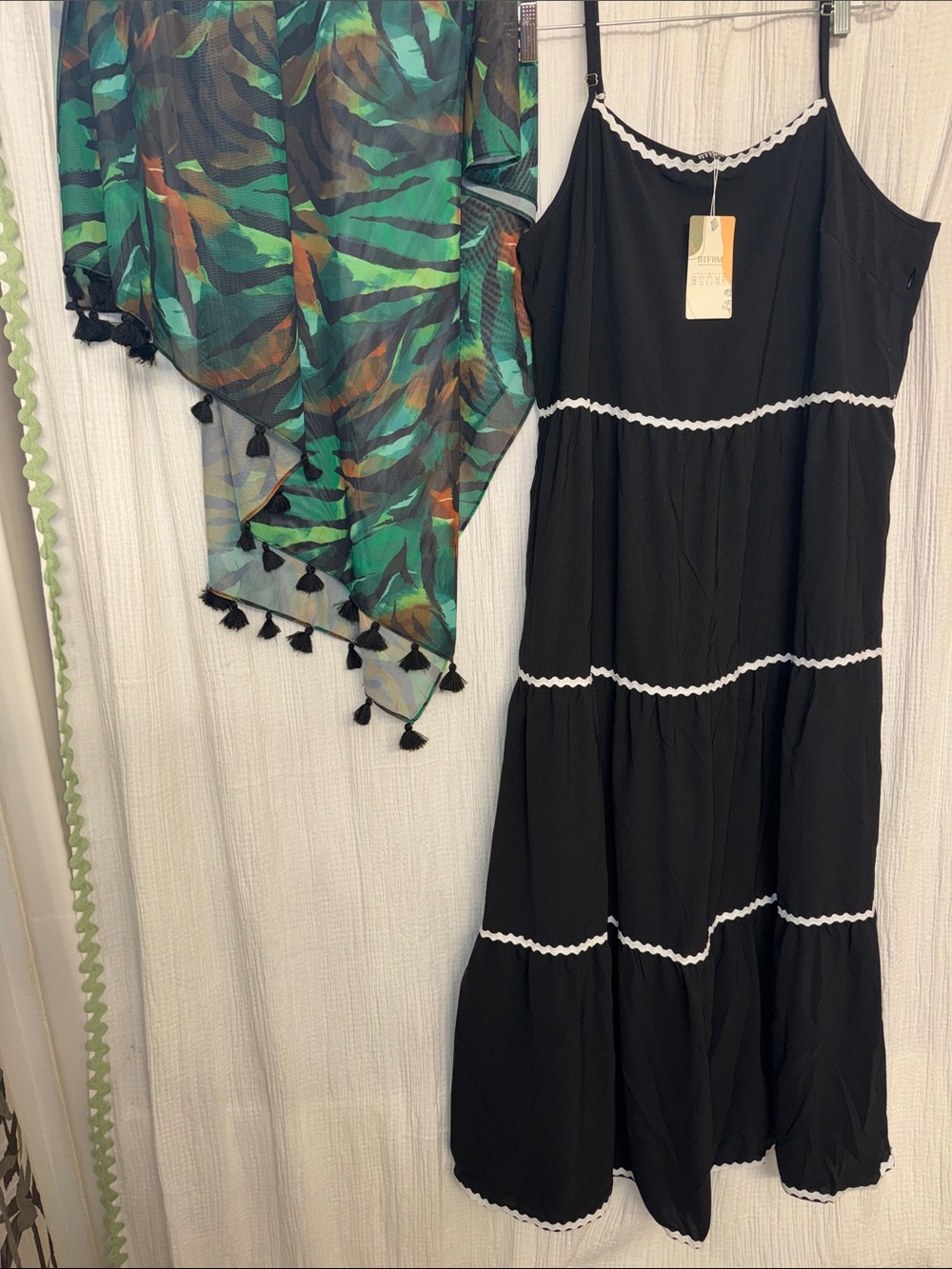 Black Tiered Maxi Dress with White Trim - Sleeveless